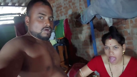 Indian wife in sexy red blouse is fucking with stepbrother