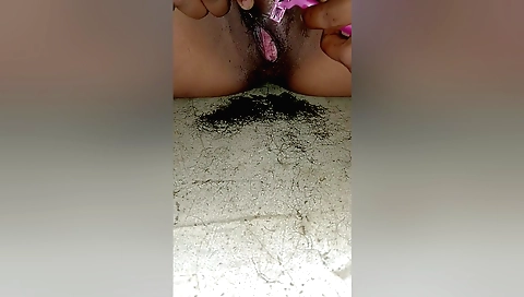 Hairy pussy solo porn with a girl in the room alone