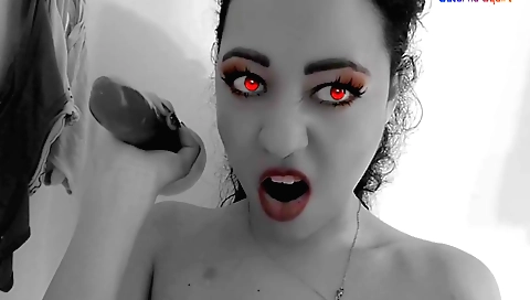 Stunning brunette vampire is on halloween vampire masturbation