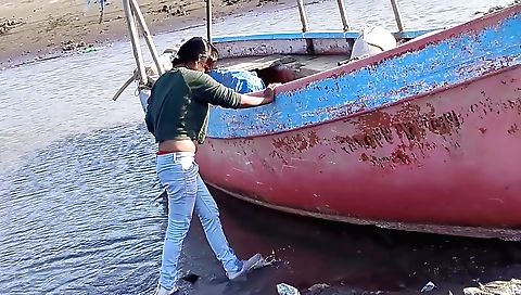 Indian chick on the beach gets fucked by big dick friend