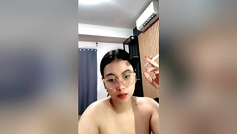 Hot showered brunette with natural boobs and a nice ass