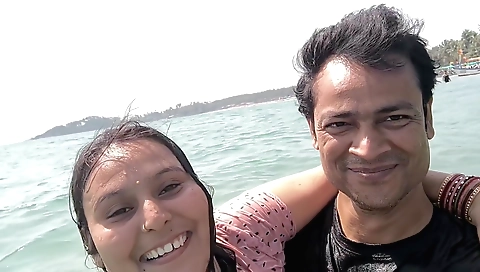 Sexy brunette milf in a black bikini and sexy white stockings