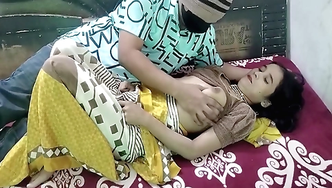 Indian brunette in a red dress and a ponytail is horny