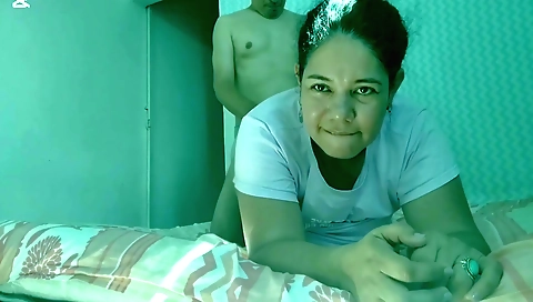 Indian brunette with a big ass sucks a dick and gets off