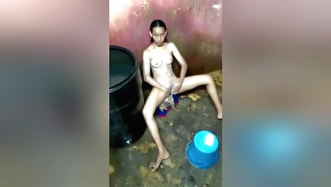 Indian solo girl in sexy white bikini in the shower