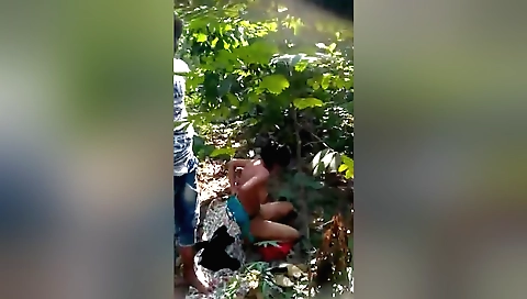 Indian amateur with natural curves outside the house