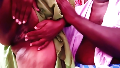 Indian aunt gets her neighbor's dick and makes him a blowjob