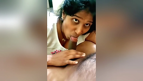 Indian babe is giving a great blowjob while in a relaxed pose