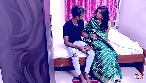 Busty brunette girl in red dress fucked in bedroom