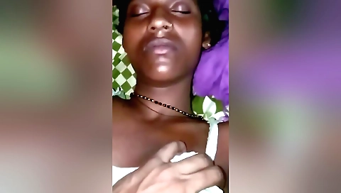 Red dress brunette making an ass with her own dick