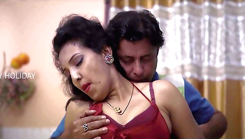 Busty brunette with big tits enjoys some sexy sex in bedroom