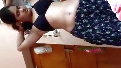 Blonde brunette with big natural tits fingering her pussy