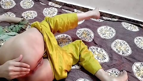 Indian stepmother in her stepmother room shows off