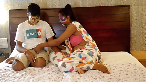 Indian brunette gets caught and fucked by her husband