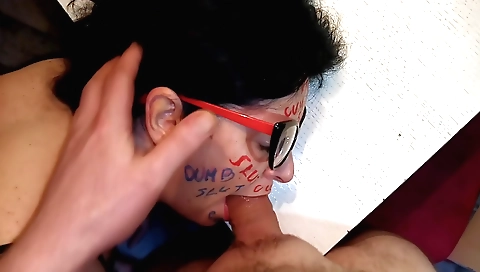 Amateur brunette with a small body writing a funny facial